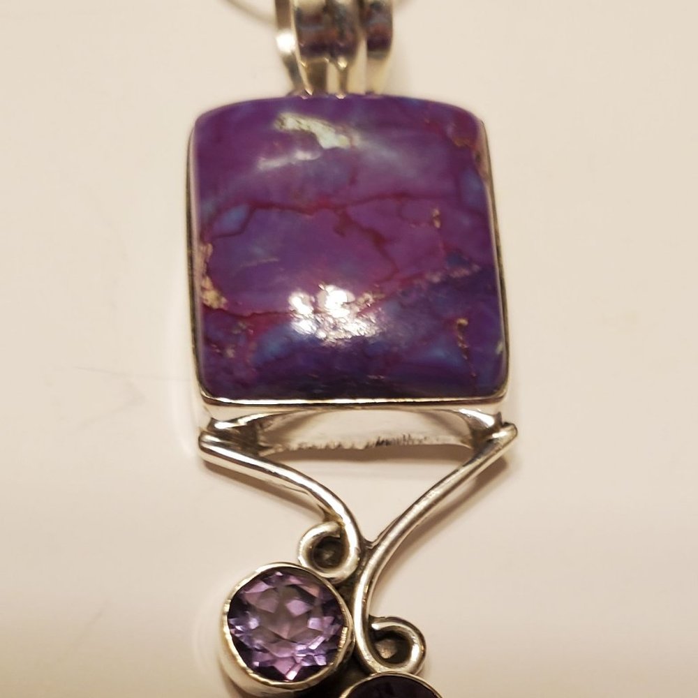 RUBI  ZOISITE  &  AMETHYST  STERLING  SILVER  PENDANT - Picture 4 of 7